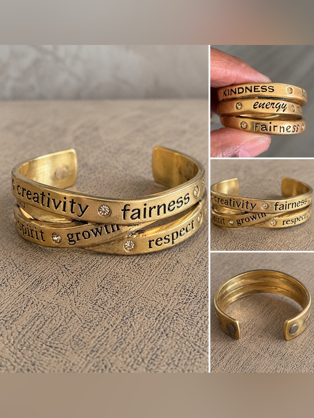 Inspirational Gold Tone Multi-Band Cuff Bracelet